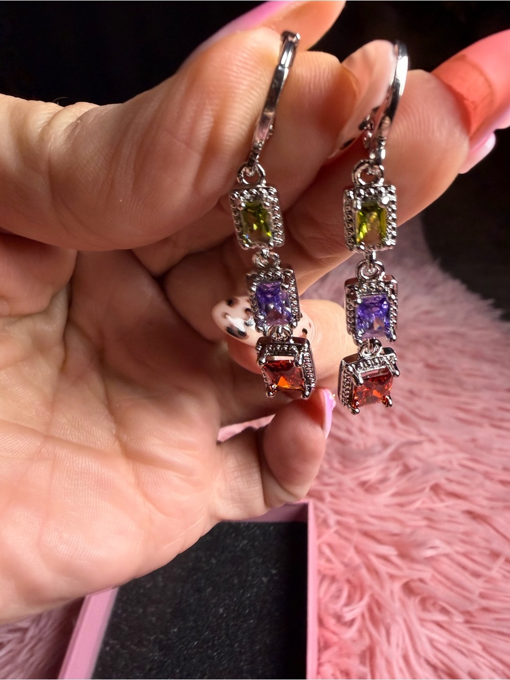 18K White Gold Filled AAA CZ Multicolor Drop Earrings
